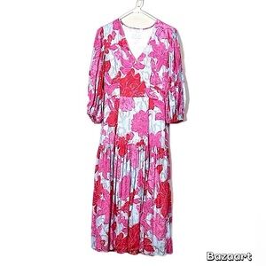 Vineyard Vines Kentucky Derby Seersucker Pink and White Floral Midi Dress size 6